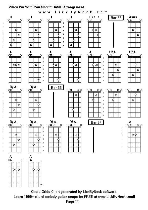 Chord Grids Chart of chord melody fingerstyle guitar song-When I'm With You-Sheriff-BASIC Arrangement,generated by LickByNeck software.